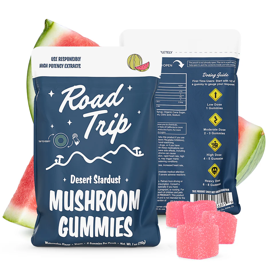 Road Trip Mushroom Gummies Ingredients and Packaging